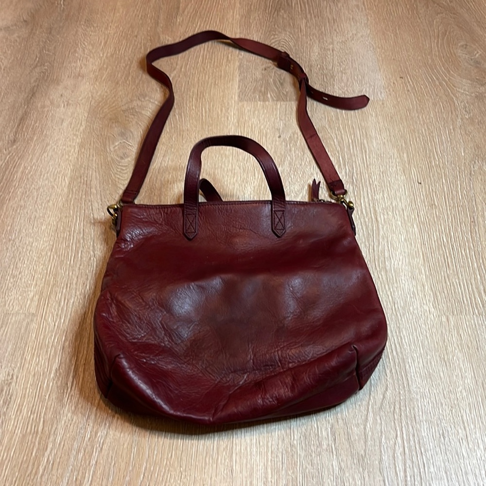 Madewell Zip-Top Transport Crossbody Leather Bag Purse‎ Dark Cabernet Brass